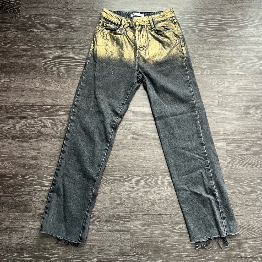 Zara Z1975 High-Waisted Straight-Leg Foil Jeans - Picture 2 of 10